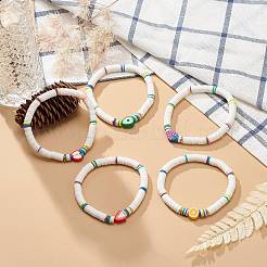 Bracelet extensible heishi surfeur en argile polymère fait à la main&nbsp;BJEW-JB08903