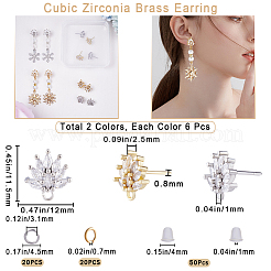 12 Stück 2 Farben Messing Pavé klar Zirkonia Blume Ohrstecker Zubehörse&nbsp;DIY-CN0002-79