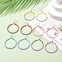 Perline di vetro colorate orecchini pendenti con anello grande per ragazze donne&nbsp;EJEW-JE04653