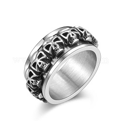 Вращающееся кольцо из нержавеющей стали с черепом, Кольцо-спиннер для снятия стресса в стиле панк для мужчин и женщин, античное серебро, размер США 13 (22.2 мм)