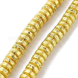 Fili di perle di roccia lavica naturale elettrodeposta, disco, perline Heishi, oro placcato, 7x3mm, Foro: 1.2 mm, circa 124pcs/filo, 16.02'' (40.7 cm)