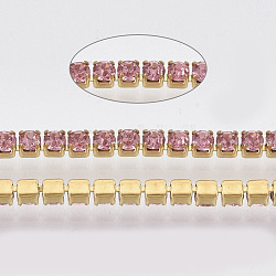 304 acero inoxidable cadena de strass de rhinestone, con carrete, cadenas de la taza del Rhinestone, dorado, rosa, 2x2x2mm, aproximadamente 32.8 pie (10 m) / rollo