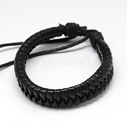 Moda unisex estilo casual imitación cuero y pulseras de cuero, con cordón encerado, negro, 58mm