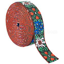 Rubans de polyester de broderie de style ethnique, ruban jacquard, Accessoires de vêtement, motif de fleur, colorées, 7/8 pouce (23 mm), 5 mètre/brin