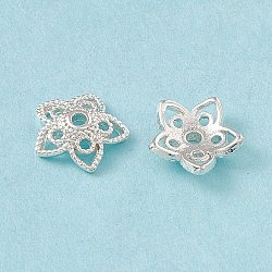 Brass Beads Caps, 5-Petal, Cadmium Free & Lead Free, Flower, 925 Sterling Silver Plated, 10x2.5mm, Hole: 1.5mm
