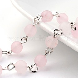 Chaînes à la main, naturelle quartz rose rond chaînes de perles, non soudée, avec épingle à œil en laiton, couleur argentée, 39.3 pouce