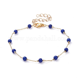 Bracelets ronds en perles synthétiques turquoise (teints), avec des chaînes de câble en laiton et 304 pince de homard en acier inoxydable, or, bleu, 7-5/8 pouce (19.3 cm)