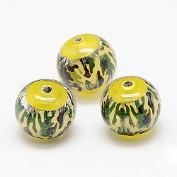 Camouflage Picture Glass Round Beads, Olive, 11mm, Hole: 2mm