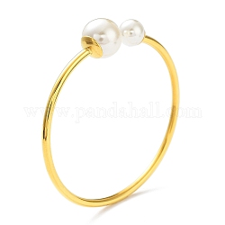 Placcatura ionica (ip) 304 braccialetti in acciaio inossidabile, braccialetti di coppia con perla di plastica, oro, diametro interno: 2x2-1/4 pollice (5.1x5.7 cm)