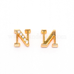Breloques coulissantes en alliage, avec strass en cristal et lettre initiale a ~ z, letter.n, n: 11.5x11.5x4mm, Trou: 1.5x8mm