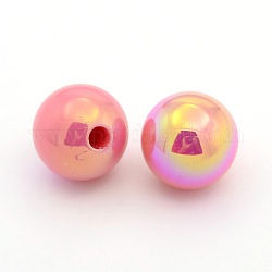 AB Color Plated Acrylic Half Drilled Round Beads, Pearl Pink, 16mm, Hole: 3.5mm