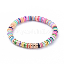 Handgemachte Polymer Clay heishi Perlen Stretch Armbänder, mit unmagnetische synthetischen Hämatitkornen, Farbig, Innendurchmesser: 2-1/8 Zoll (5.5 cm)