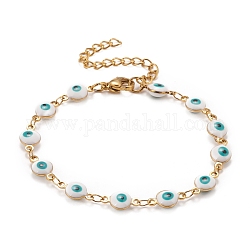Ovale en émail avec bracelet chaînes à maillons mauvais œil, placage sous vide 304 bijoux en acier inoxydable pour femmes, or, blanc, 6-1/2 pouce (16.5 cm)