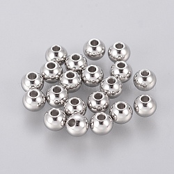 Intercalaires perles rondes lisses en 304 acier inoxydable, couleur inoxydable, 4x3mm, Trou: 1.2mm