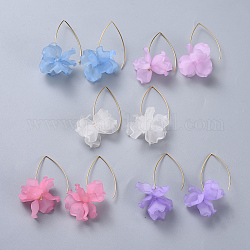 Petal Transparent Acrylic Dangle  Earrings, with 304 Stainless Steel Earring Hooks, Golden, Mixed Color, 58~61x30~32mm, Pin: 0.7mm