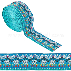 10M Ethnic Style Embroidery Polyester Flower Ribbons, Jacquard Ribbon, Garment Accessories, Flat, Deep Sky Blue, 1-3/4 inch(45mm), about 10.94 Yards(10m)/Bundle