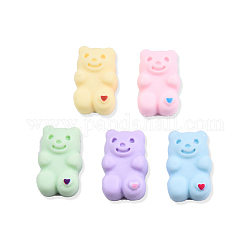 Opaque Resin Cabochons, Bear with Heart, Mixed Color, 17x11x6.5mm