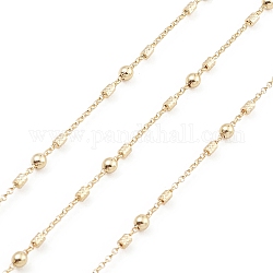 Messingkabelketten, mit Säule und runder Perle, ungeschweißte, mit Spule, echtes 18k vergoldet, 1x0.2 mm, 4.5x2.5 mm, 4x1.5 mm
