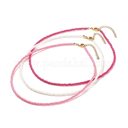 3Pcs Glass Seed Beaded Necklaces Set, Stackable Necklace for Women, Medium Violet Red, 15.94~16.02 inch(40.5~40.7cm)
