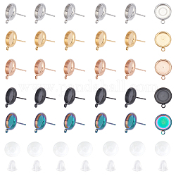 Unicraftale environ 20 ensembles 5 couleurs plateau de 10mm ébauches de boucle d'oreille rondes plates avec cabochons de verre en acier inoxydable plateau de lunette vierge base boucle d'oreille cabochon supports pour la fabrication de bijoux bricolage
