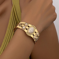 Brazalete abierto con cuentas ovaladas de resina, joyas de hierro dorado claro para mujer., blanco, diámetro interior: 2x2-5/8 pulgada (5x6.55 cm)