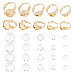 UNICRAFTALE 10 Sets Golden DIY Flat Round Finger Ring Making Kit Adjustable 304 Stainless Steel Finger Rings Componets 20 Pcs Clear Glass Beads for Jewlery Making 17~18mm Inner Diameter