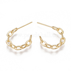 Brass Stud Earrings, Half Hoop Earrings, Nickel Free, Real 18K Gold Plated, 18x24x4mm, Pin: 0.8mm