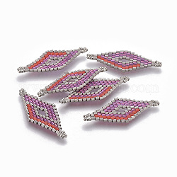 Liens de perles de rocaille japonaises miyuki & toho, motif de tissage, losange, colorées, 40.5x16~16.5x2mm, Trou: 2mm