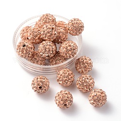 Pave Disco Ball Beads, Polymer Clay Rhinestone Beads, Grade A, Light Peach, PP15(2.1~2.2mm), 14mm, Hole: 2mm