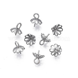 304 gobelet en acier inoxydable peg bélières pendentifs, pour la moitié de perles percées, fleur, couleur inoxydable, 8x7mm, Trou: 2mm, pin: 0.7 mm