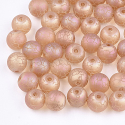 Electroplate Glass Beads, Frosted, Round with Pattern, Dark Salmon, 8~8.5mm, Hole: 1.5mm