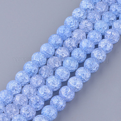 Chapelets de perles en quartz craquelé synthétique, ronde, teinte, bleuet, 8mm, Trou: 1mm, Environ 50 pcs/chapelet, 15.7 pouce