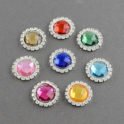 Shining Flat Back Faceted Half Round Acrylic Rhinestone Cabochons, with Grade A Crystal Rhinestones and Brass Cabochon Settings, Silver Color Plated Metal Color, Mixed Color, 14.5x3mm