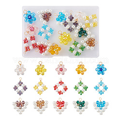 Craftdady 30 pièces 15 style fil enroulé galvanoplastie verre et perles de verre pendentifs, fleur & triangle, couleur mixte, 22.5~29x21~31x6.5~7.5mm, Trou: 1.6~3mm, 2 pièces / style