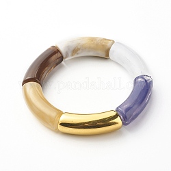 Chunky Curved Tube Beads Stretch Bracelet, CCB Plastic & Acrylic Imitation Gemstone Bracelet, Steel Blue, Inner Diameter: 2 inch(5cm)