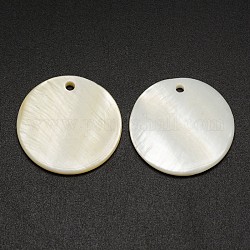 Pendientes de concha de agua dulce redondas planas, blanco cremoso, 25x2mm, agujero: 2 mm