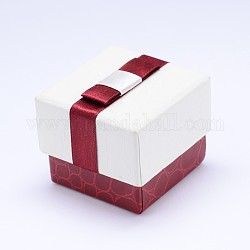 Cajas rectangulares de anillo de cartón con terciopelo negro en el interior y lazo, blanco, 5x5x3.6 cm