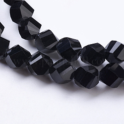 Glass Bead Strands, Faceted, Twist, Black, 8x7~8x8mm, Hole: 1mm