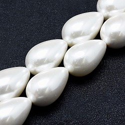 Electroplate Shell Pearl Beads Strands, teardrop, White, 16x12mm, Hole: 1~1.2mm, about 25pcs/strand, 15.7 inch(40cm)