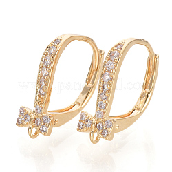 Brass Cubic Zirconia Leverback Earring Findings, with Loop, Nickel Free, Real 18K Gold Plated, Clear, 17x11x6mm, Hole: 1mm, Pin: 0.7mm