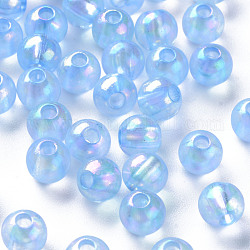 Transparente Acryl Perlen, ab Farbe plattiert, Runde, Kornblumenblau, 6x5 mm, Bohrung: 1.8 mm, ca. 4400 Stk. / 500 g