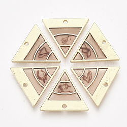 Ciondoli in resina epossidica, con accessori in lega, triangolo invertito, oro, salmone scuro, 21x23x2mm, Foro: 1.6 mm
