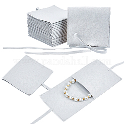 Borse personalizzate per gioielli in velluto di fibra, quadrato con coulisse, grigio chiaro, 8x8cm