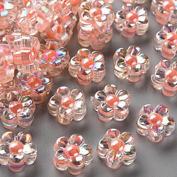 Perles en acrylique transparente, Perle en bourrelet, couleur ab , fleur, Saumon, 12x12.5x6mm, Trou: 2.5mm, environ 893 pcs/500 g