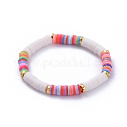 Bracelets élastiques faits à la main de perles heishi en pâte polymère, avec alliage de séparateurs perles, colorées, 2-1/8 pouce (5.4 cm)