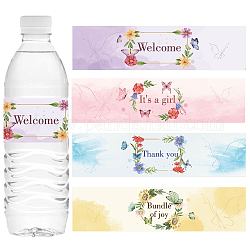 CREATCABIN 1 Bag Self-Adhesive Plastic Labels Stickers, for Package, Rectangle, Flower Pattern, 50x216mm, 25pcs/style, 100pcs