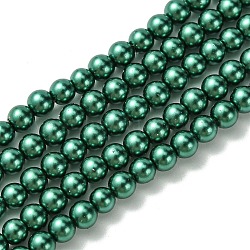 Grade A Glass Pearl Beads, Pearlized, Round, Teal, 4mm, Hole: 0.7~1.1mm, about 100pcs/Strand, 16''(40.64cm)