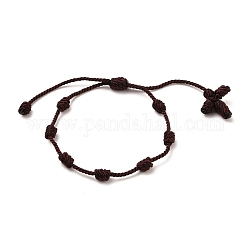 Bracelets tressés en fils de nylon réglables, croix, brun coco, diamètre intérieur: 1-3/4~3-3/8 pouce (4.5~8.5 cm)