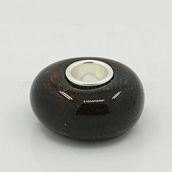 Handmade Gold Foil Glass European Beads, with Sterling Silver Single Core, Rondelle, Black, 14x7mm, Hole: 4.5mm