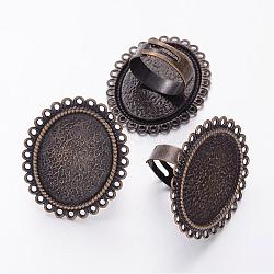 Gambi anello in ottone regolabile, anello pad vuoto, ovale, bronzo antico, vassoio: 25x19mm, 17mm